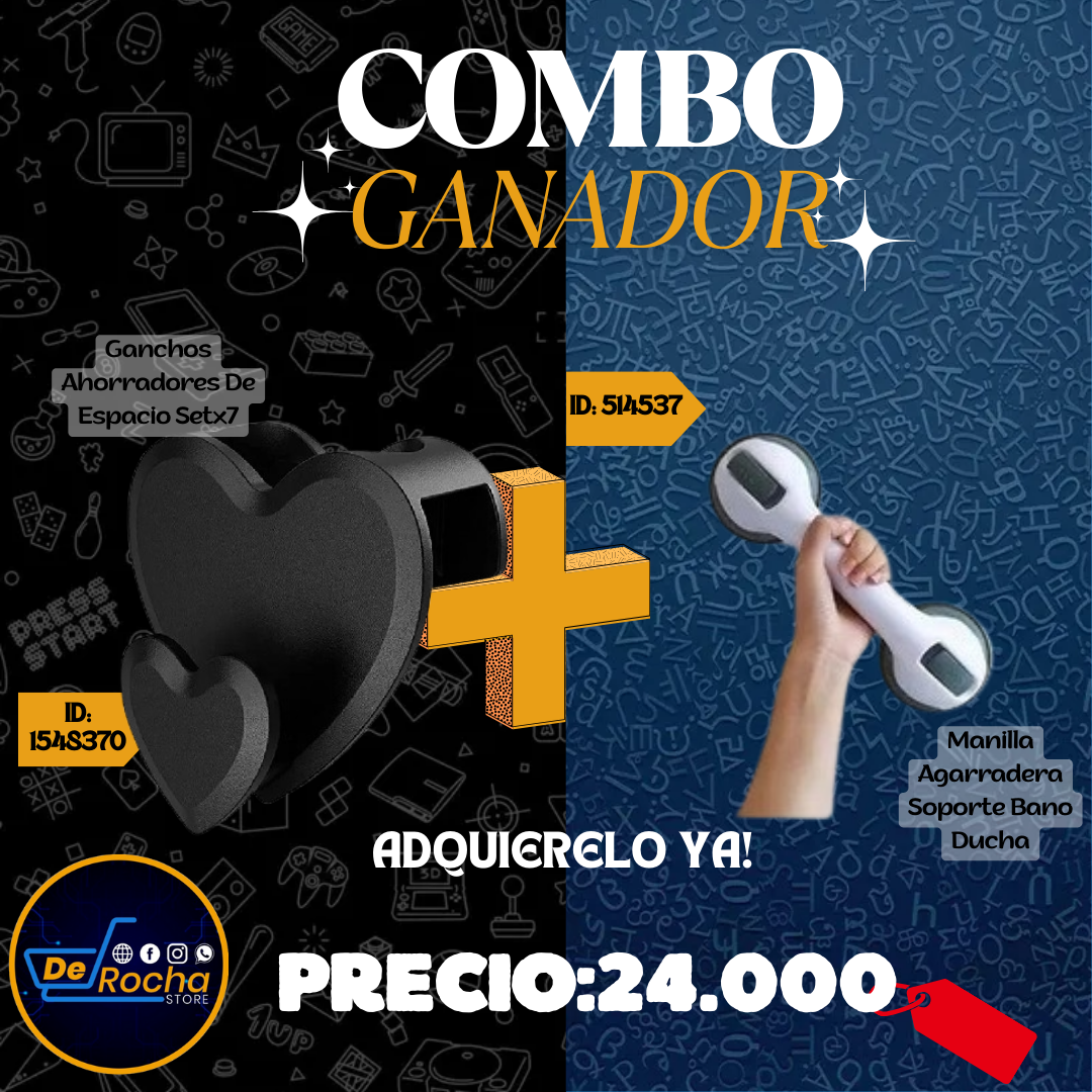 combo agarradera baño+ganchos x7